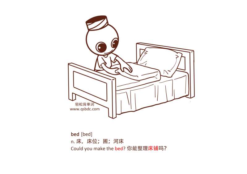 bed的中文意思_bed单词的级别,释义,真人发音,例句_背